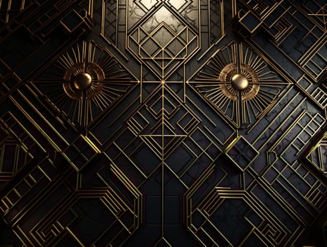 AI generated Dark black mosaic background with golden lines Art Deco luxury style texture photo