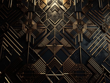 AI generated Dark black mosaic background with golden lines Art Deco luxury style texture photo