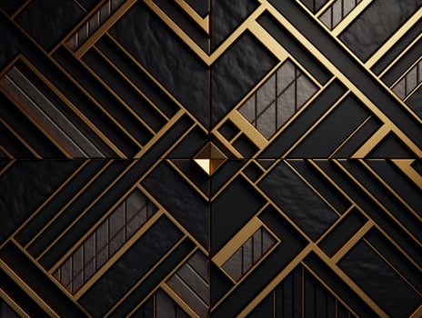 AI generated Dark black mosaic background with golden lines Art Deco luxury style texture photo
