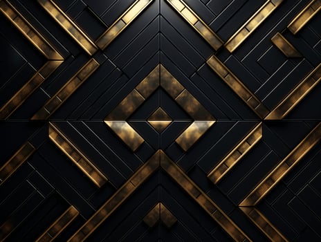 AI generated Dark black mosaic background with golden lines Art Deco luxury style texture photo