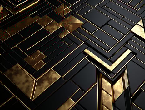 AI generated Dark black mosaic background with golden lines Art Deco luxury style texture photo