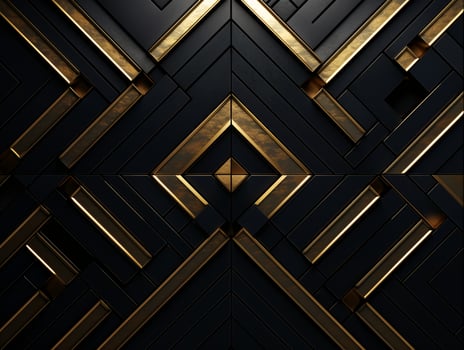 AI generated Dark black mosaic background with golden lines Art Deco luxury style texture photo