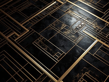 AI generated Dark black mosaic background with golden lines Art Deco luxury style texture photo