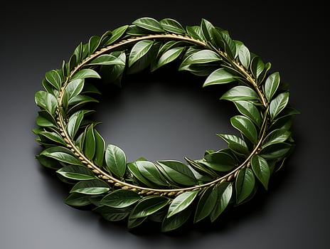 AI generated Christmas wreath with green leaves on black background photo