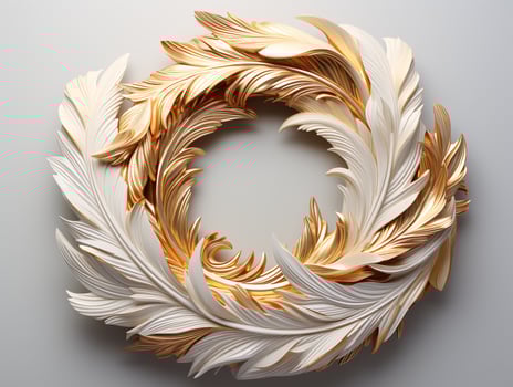 AI generated Beautiful golden and white feathers on a white background. photo