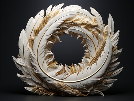 AI generated Beautiful golden and white feathers on a black background. photo