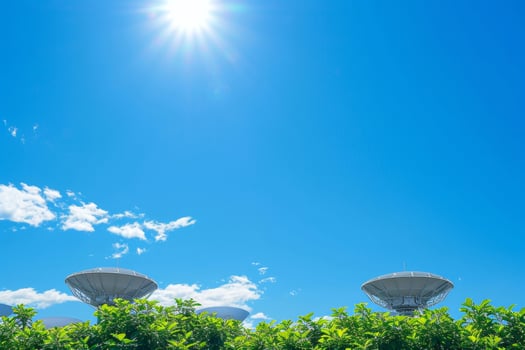 AI generated A field with large satellite antennas. The concept of communication with space photo
