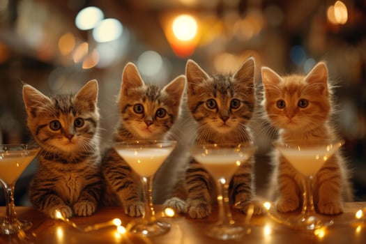 AI generated Red cats on the bar next to cocktails photo