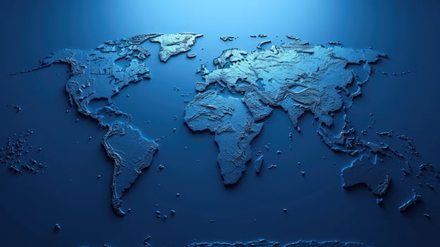 AI generated World map displayed on a serene blue background, symbolizing the essence of geography and exploration, Ai Generated. photo