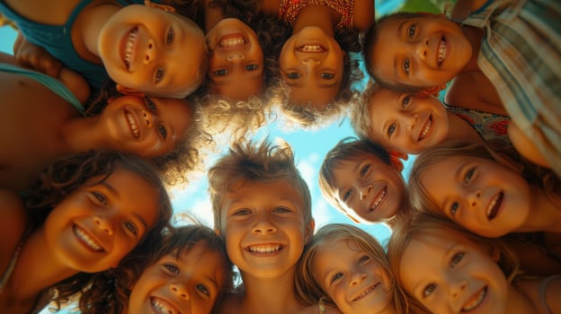 AI generated Joyful Children Laughing Together in a Circle Outdoors photo