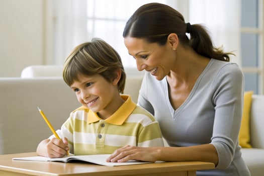 AI generated mother teaching son homework photo