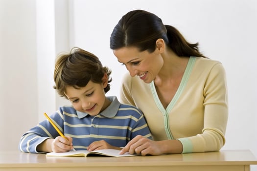 AI generated mother teaching son homework photo