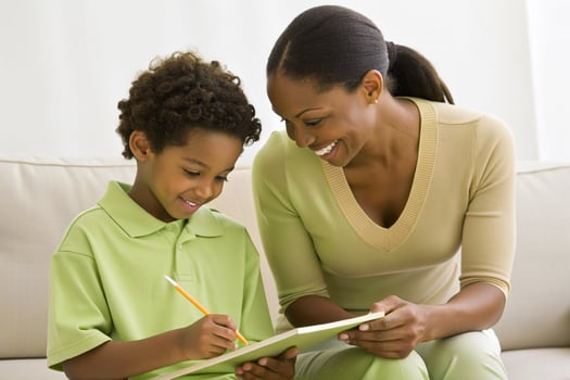 AI generated mother teaching son homework photo