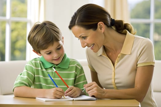 AI generated mother teaching son homework photo
