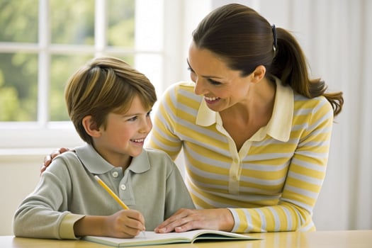 AI generated mother teaching son homework photo