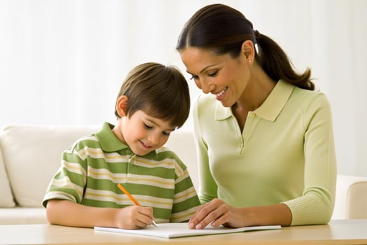 AI generated mother teaching daughter homework photo