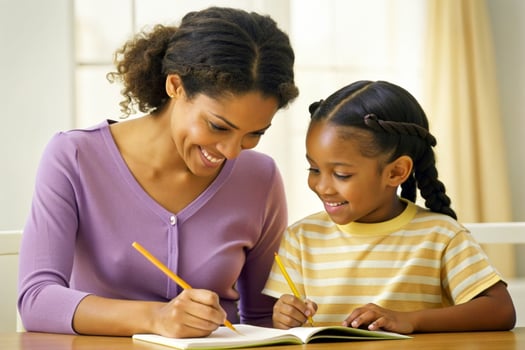 AI generated mother teaching daughter homework photo