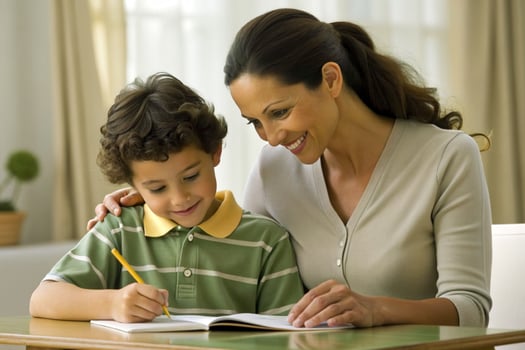AI generated mother teaching son homework photo
