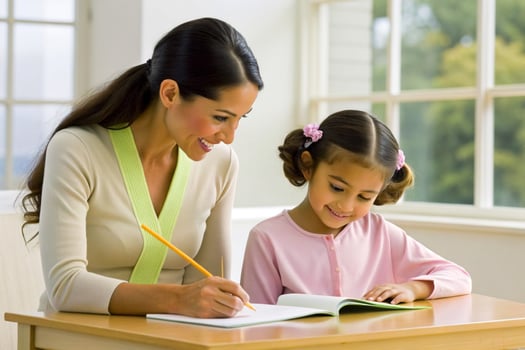 AI generated mother teaching daughter homework photo