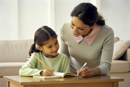 AI generated mother teaching daughter homework photo