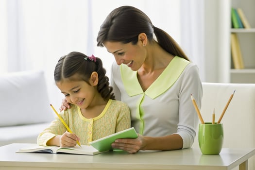 AI generated mother teaching daughter homework photo