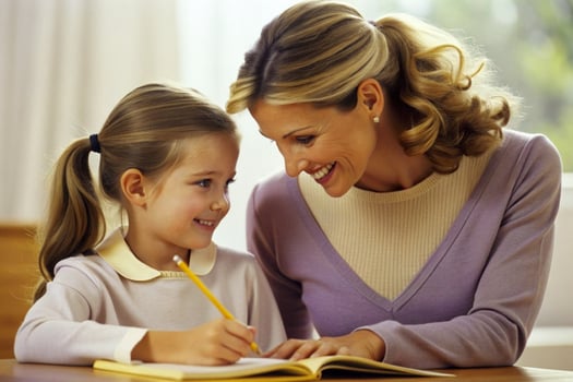AI generated mother teaching daughter homework photo