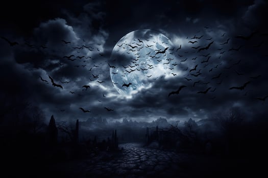 AI Generated A night in a gloomy forest on Halloween photo