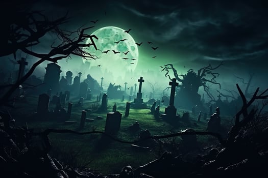AI Generated Halloween Night Cemetery photo