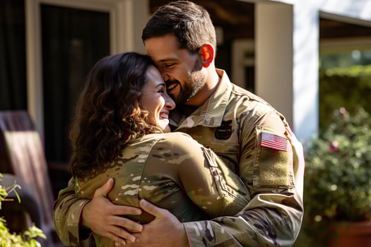 AI Generated Happy American soldier reunited with family photo