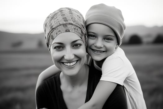 AI Generated Cute preschool girl with her mother, a young cancer patient photo