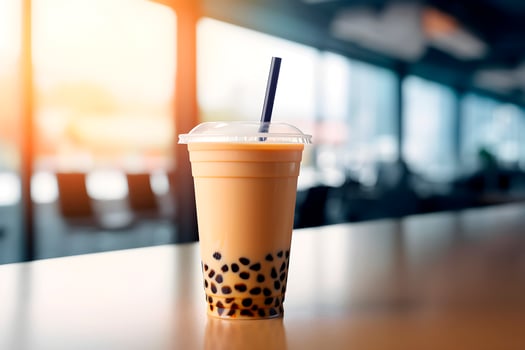 AI generated Bubble milk tea with tapioca pearls in cafe. AI generated photo