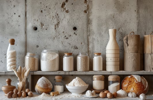 AI generated some flours and other baking items stacked on a concrete background photo