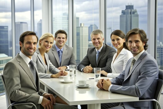 AI generated modern office team of business people  smile and talk photo