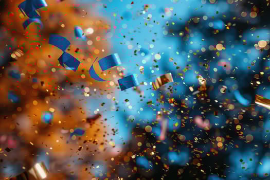 AI generated papers confetti falling in the bright blue sky professional photography background photo