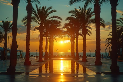 AI generated beautiful tropical sunset on ocean beach professional photography photo