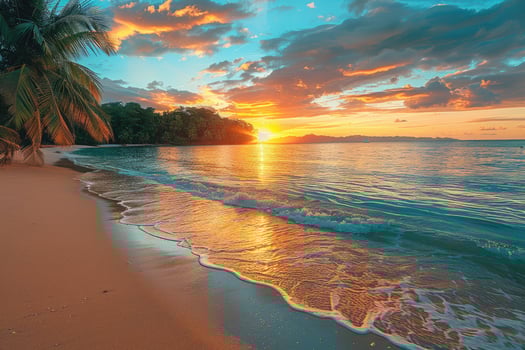 AI generated beautiful tropical sunset on ocean beach professional photography photo