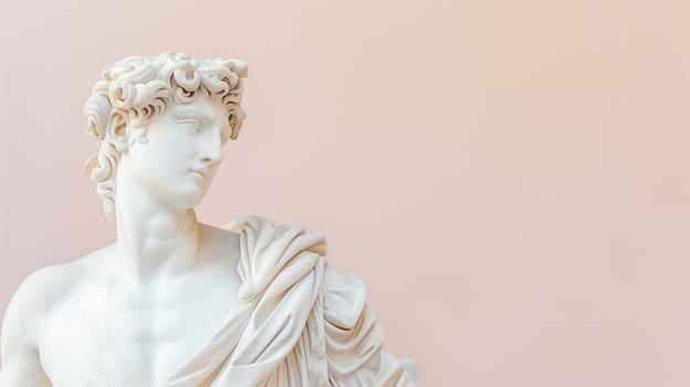 AI generated Parisian Marble Elegance, White Statue  Pink Backdrop photo