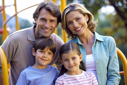 AI generated happy family mother, father, child daughter photo
