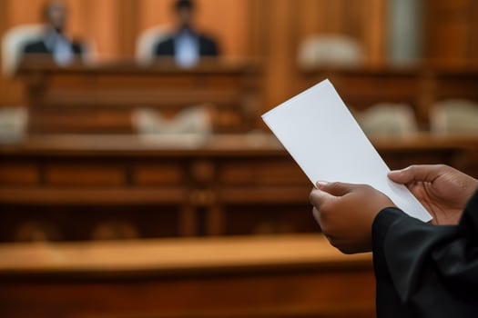 AI generated Lawyer Holding Court Document, Judgement Blurred photo