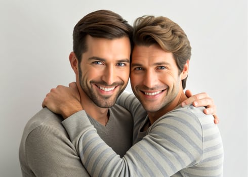 AI generated young couple gay hugging photo