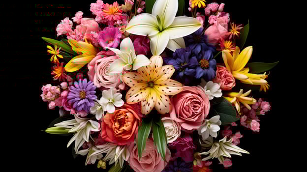 AI generated petals bouquet flowers top view ai generated photo