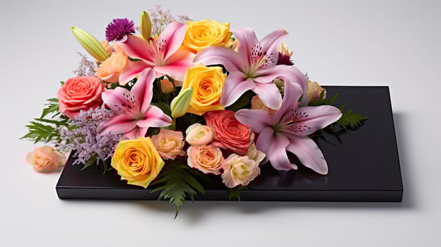 AI generated furniture tablet table flowers ai generated photo