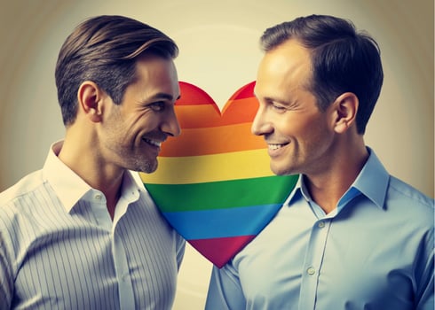 AI generated happy gay couple love Rainbow love photo