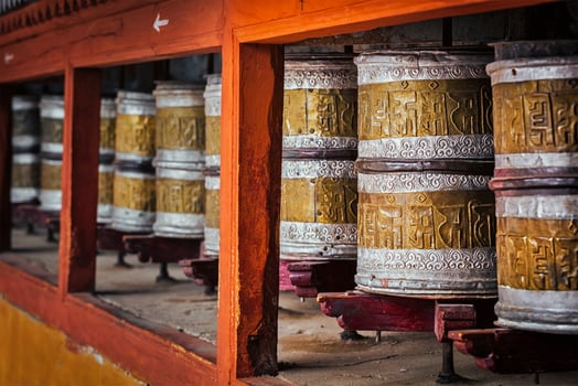 Buddhist prayer wheels in Hemis monstery, Ladakh photo