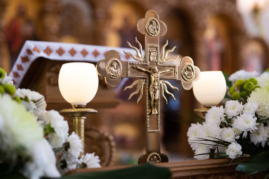 church accessories for the priest's service are made of gold photo