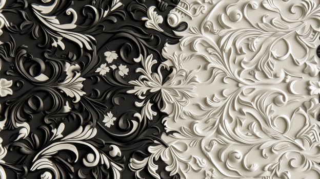 A black and white wallpaper with floral designs photo