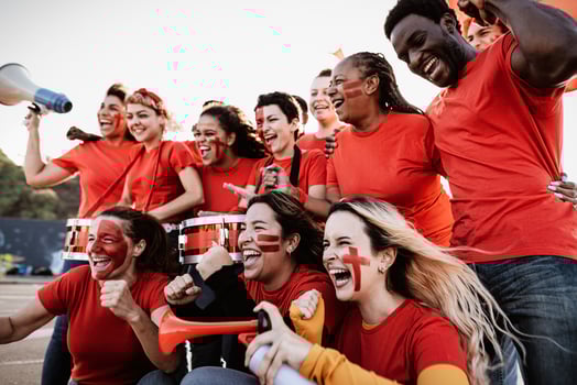 Crowd football fans having fun supporting favorite team - Soccer sport entertainment concept photo