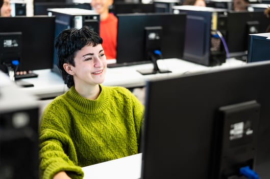 Young female student listening a lesson in high school - Education concept photo