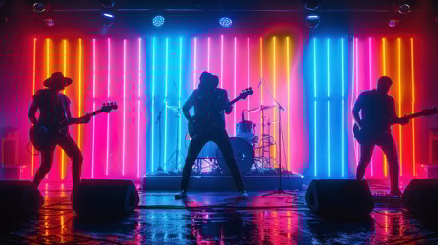 AI generated Dynamic Rock Band Concert in Neon photo