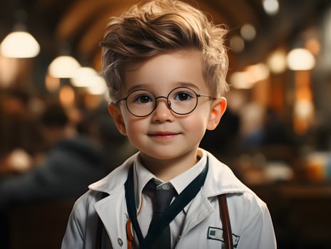 AI generated Little Doctor in Uniform. Scientist Boy. Generative Ai photo